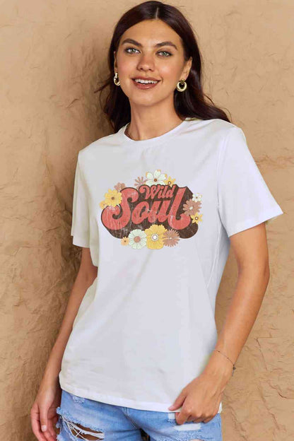 Camiseta de algodón con gráfico WILD SOUL de tamaño completo de Simply Love