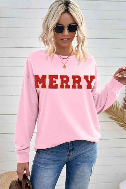 Sudadera con hombros caídos y gráfico MERRY