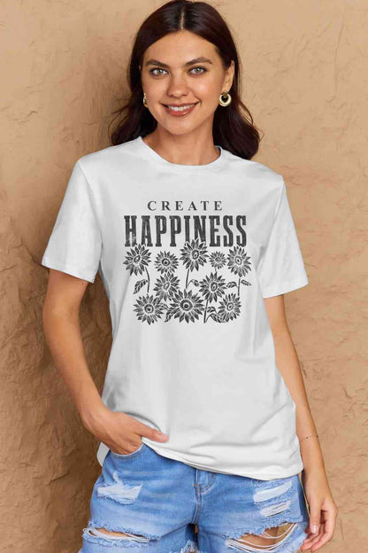 Camiseta de algodón con estampado CREATE HAPPINESS de talla grande de Simply Love