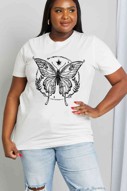 Simply Love Camiseta de algodón con estampado de mariposas de tamaño completo de Simply Love