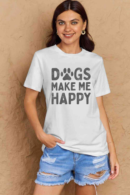 Simply Love フルサイズ DOGS MAKE ME HAPPY グラフィック コットン T シャツ