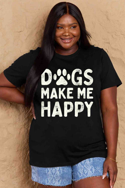 Camiseta de algodón con gráfico DOGS MAKE ME HAPPY de tamaño completo de Simply Love