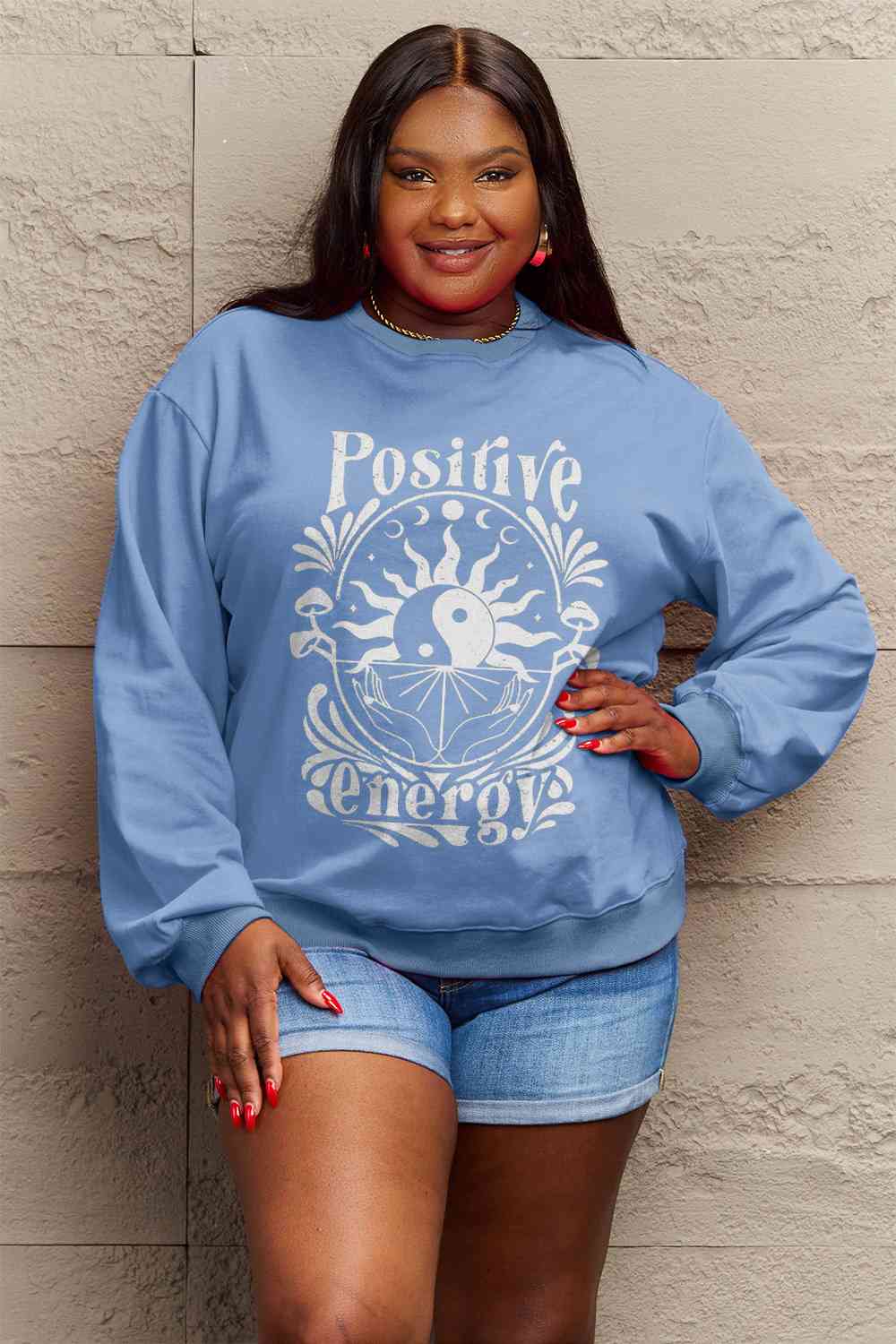 Simply Love Full Size POSITIVE ENERGY Graphic Sweatshirt