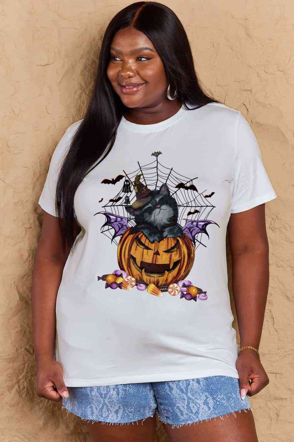 Camiseta con gráfico Jack-O'-Lantern de tamaño completo de Simply Love