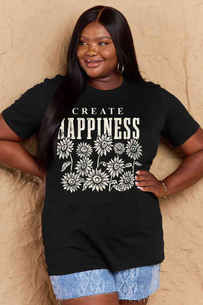 Camiseta de algodón con estampado CREATE HAPPINESS de talla grande de Simply Love