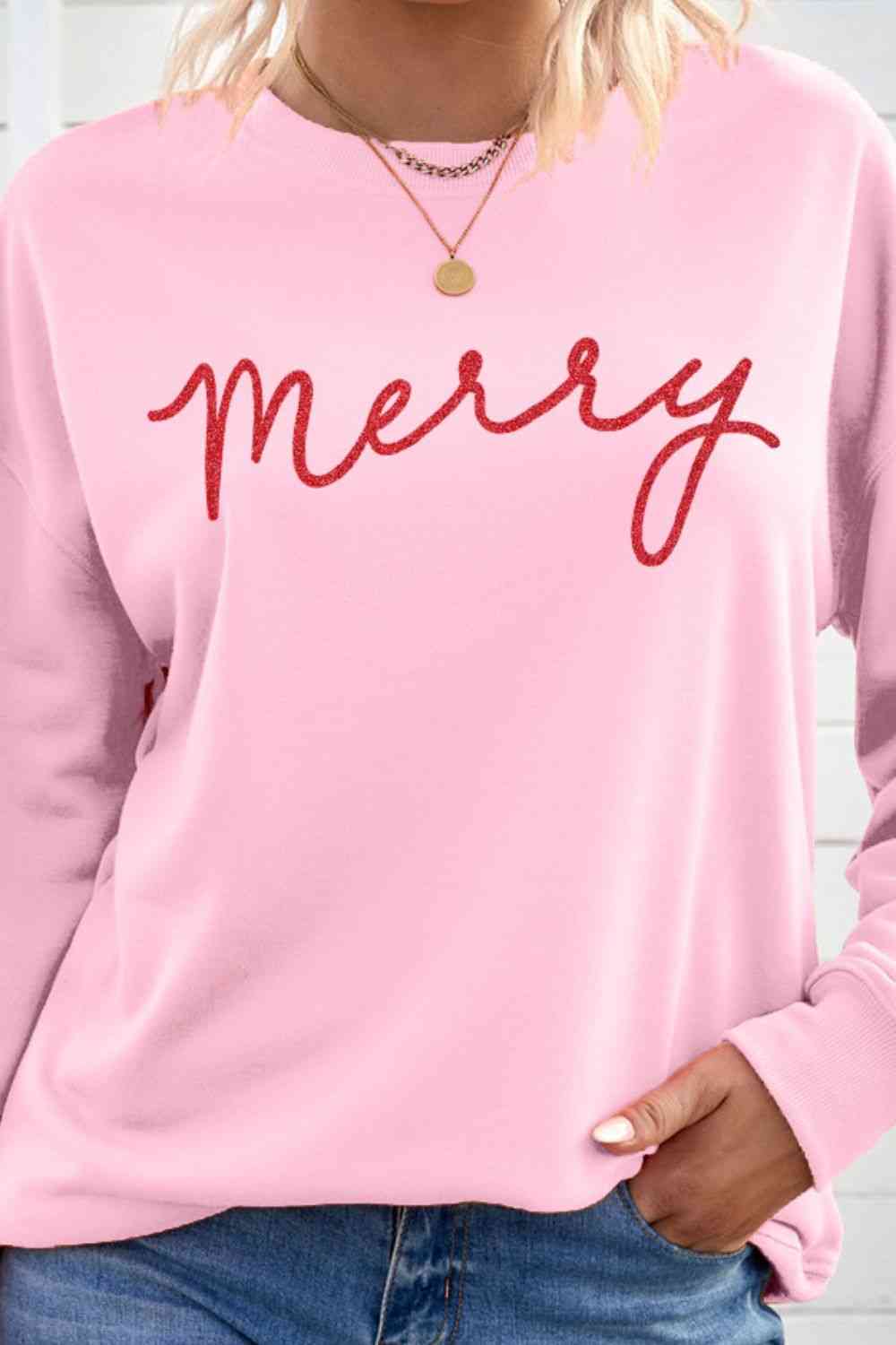 Sudadera con hombros caídos y gráfico MERRY