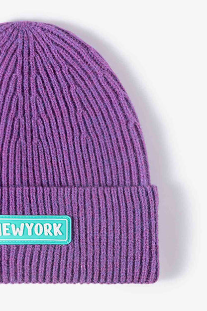 NEWYORK Gorro de punto acanalado con puños y parche