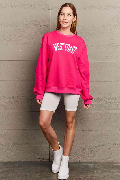 Sudadera de manga larga con gráfico WEST COAST de tamaño completo de Simply Love