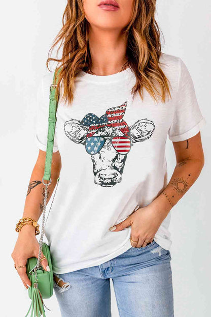 米国国旗牛グラフィック半袖 T シャツ