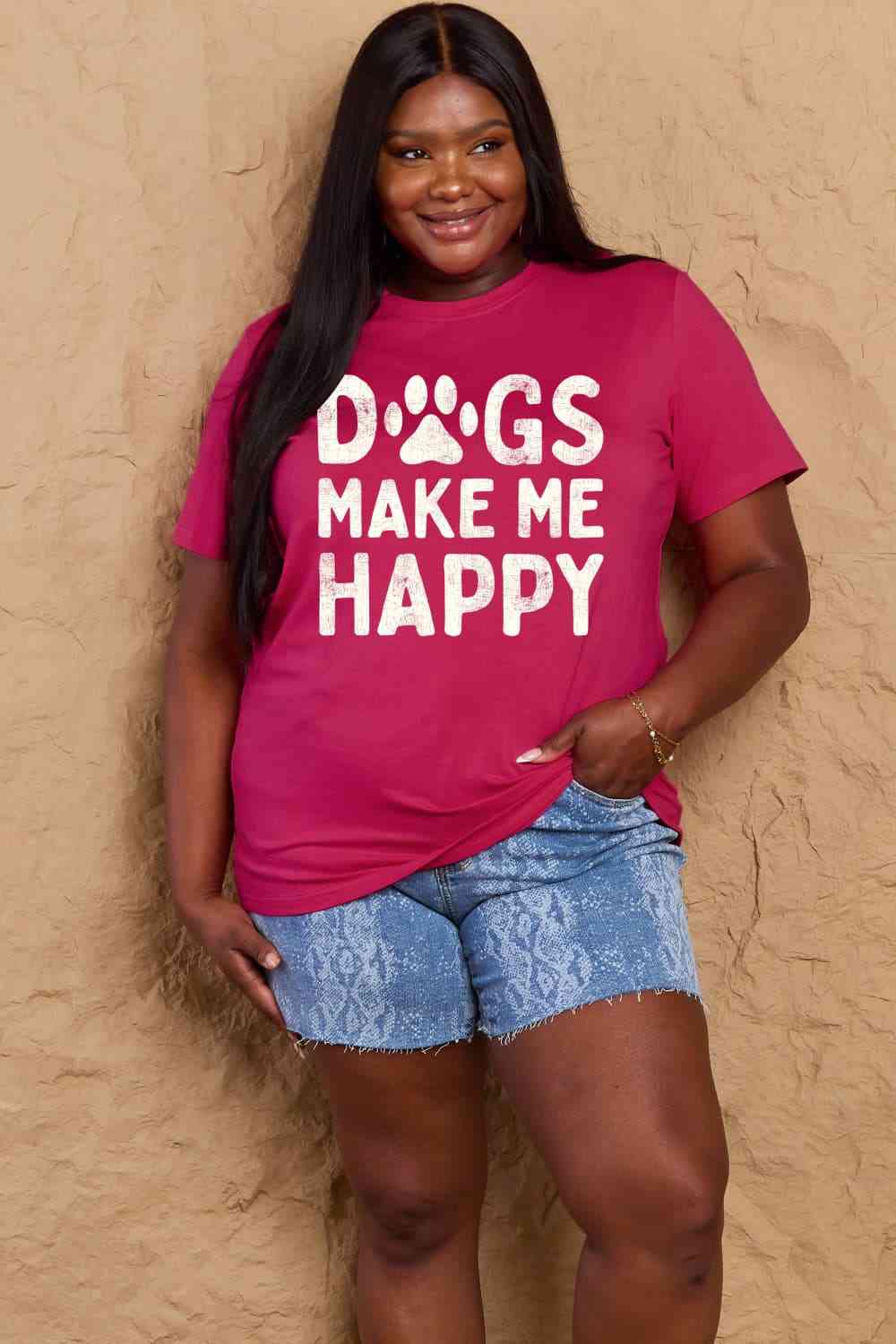 Camiseta de algodón con gráfico DOGS MAKE ME HAPPY de tamaño completo de Simply Love