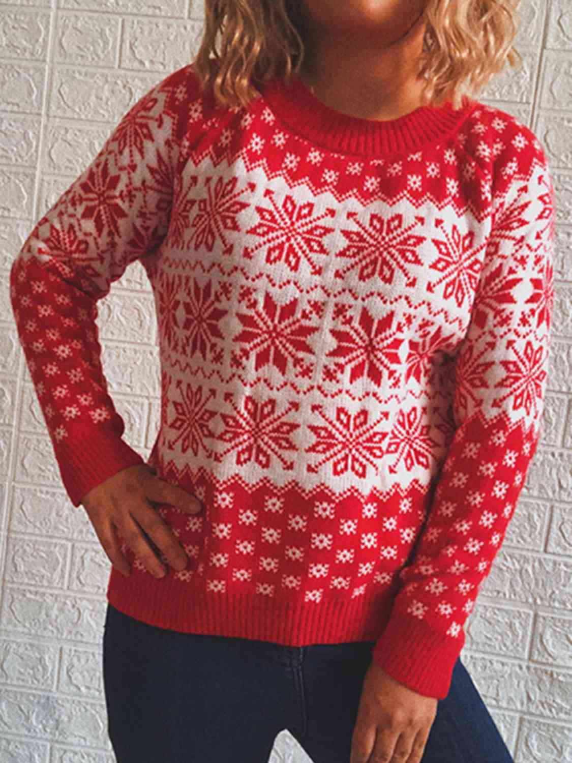 Snowflake Pattern Long Sleeve Sweater