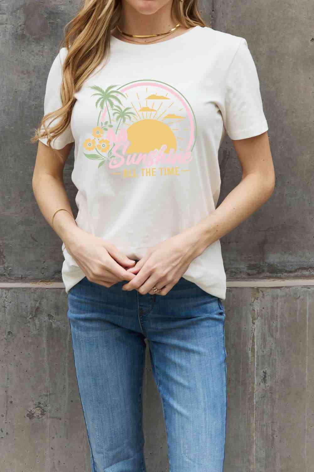 Camiseta de algodón con estampado SUNSHINE ALL THE TIME de tamaño completo de Simply Love