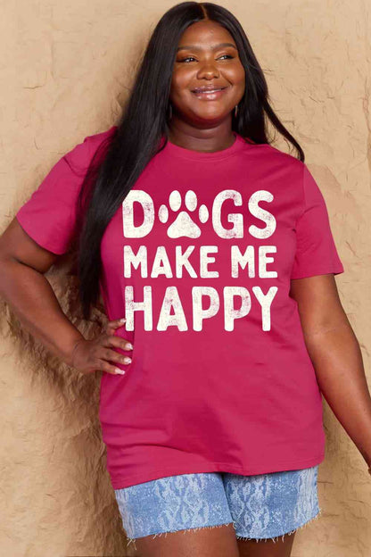 Camiseta de algodón con gráfico DOGS MAKE ME HAPPY de tamaño completo de Simply Love