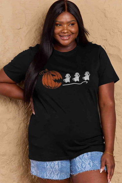 Camiseta de algodón con gráfico Jack-O'-Lantern de tamaño completo de Simply Love