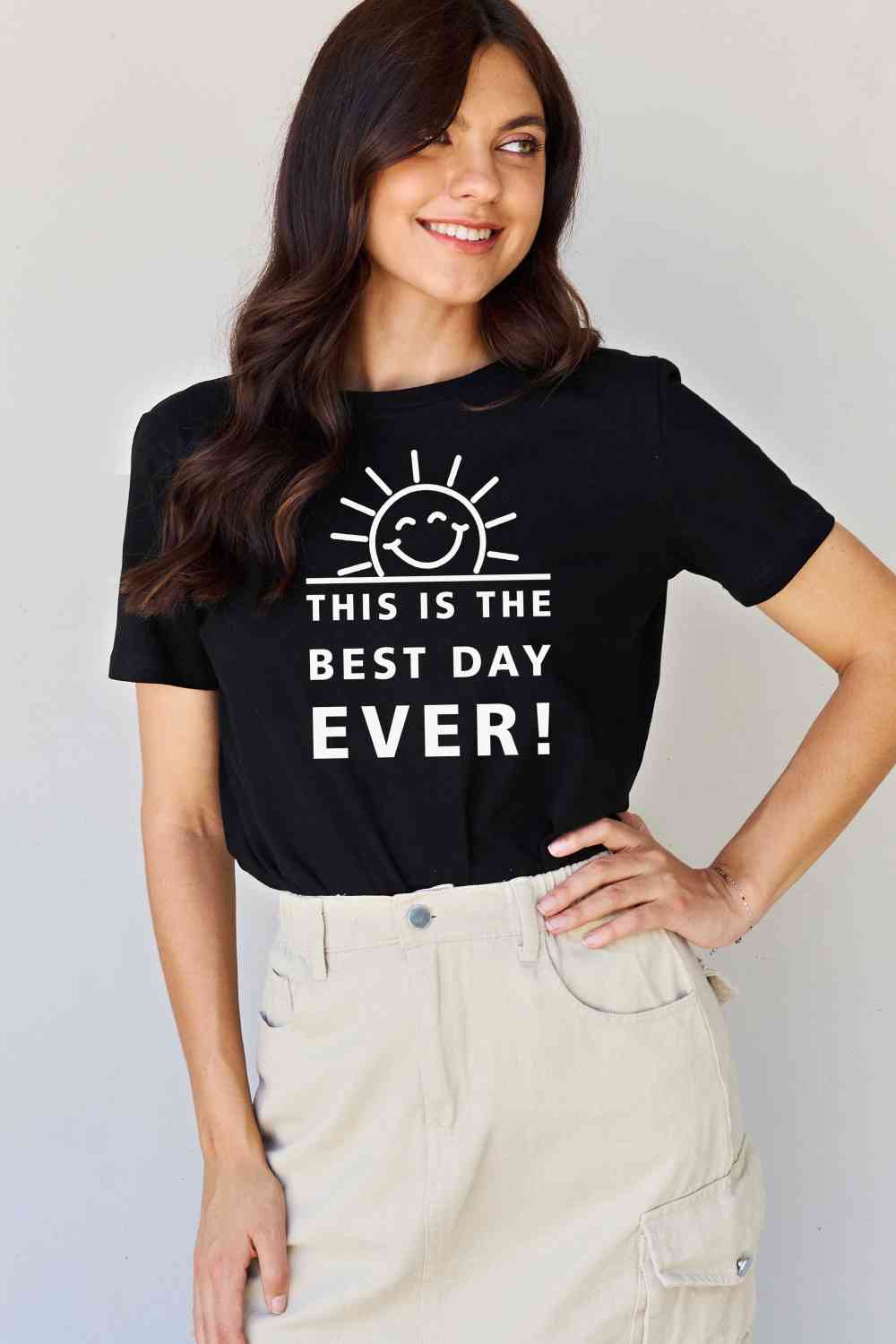 Simply Love Tamaño completo ¡ESTE ES EL MEJOR DÍA DE TODOS! Camiseta de algodón con gráfico