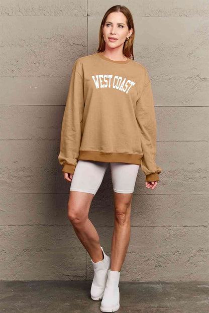 Sudadera de manga larga con gráfico WEST COAST de tamaño completo de Simply Love