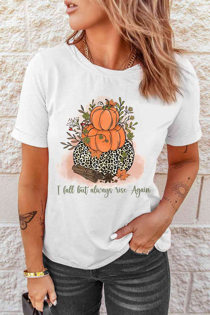 Camiseta con estampado de calabaza y cuello redondo de manga corta