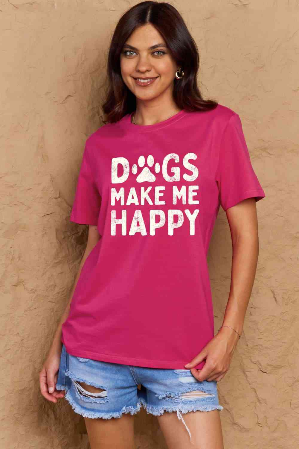 Camiseta de algodón con gráfico DOGS MAKE ME HAPPY de tamaño completo de Simply Love