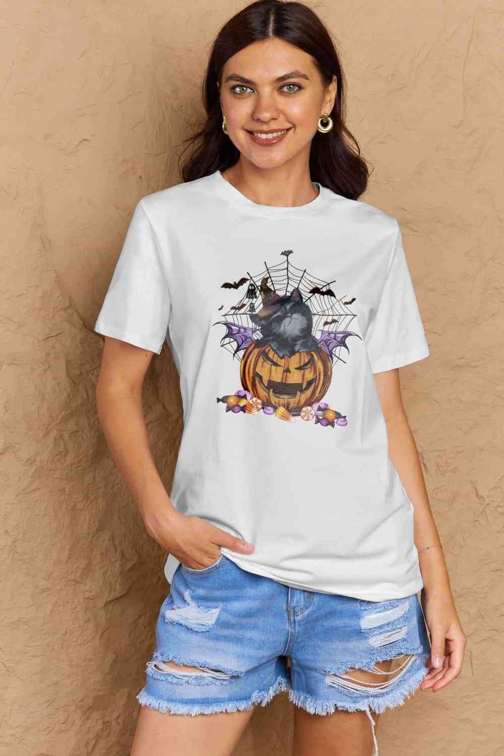 Camiseta con gráfico Jack-O'-Lantern de tamaño completo de Simply Love