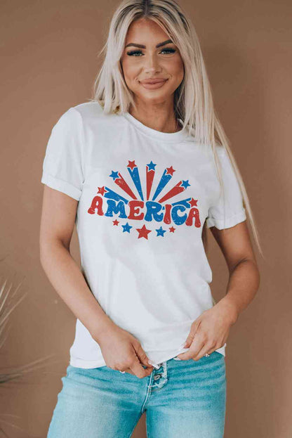 AMERICA スター グラフィック ラウンドネック T シャツ