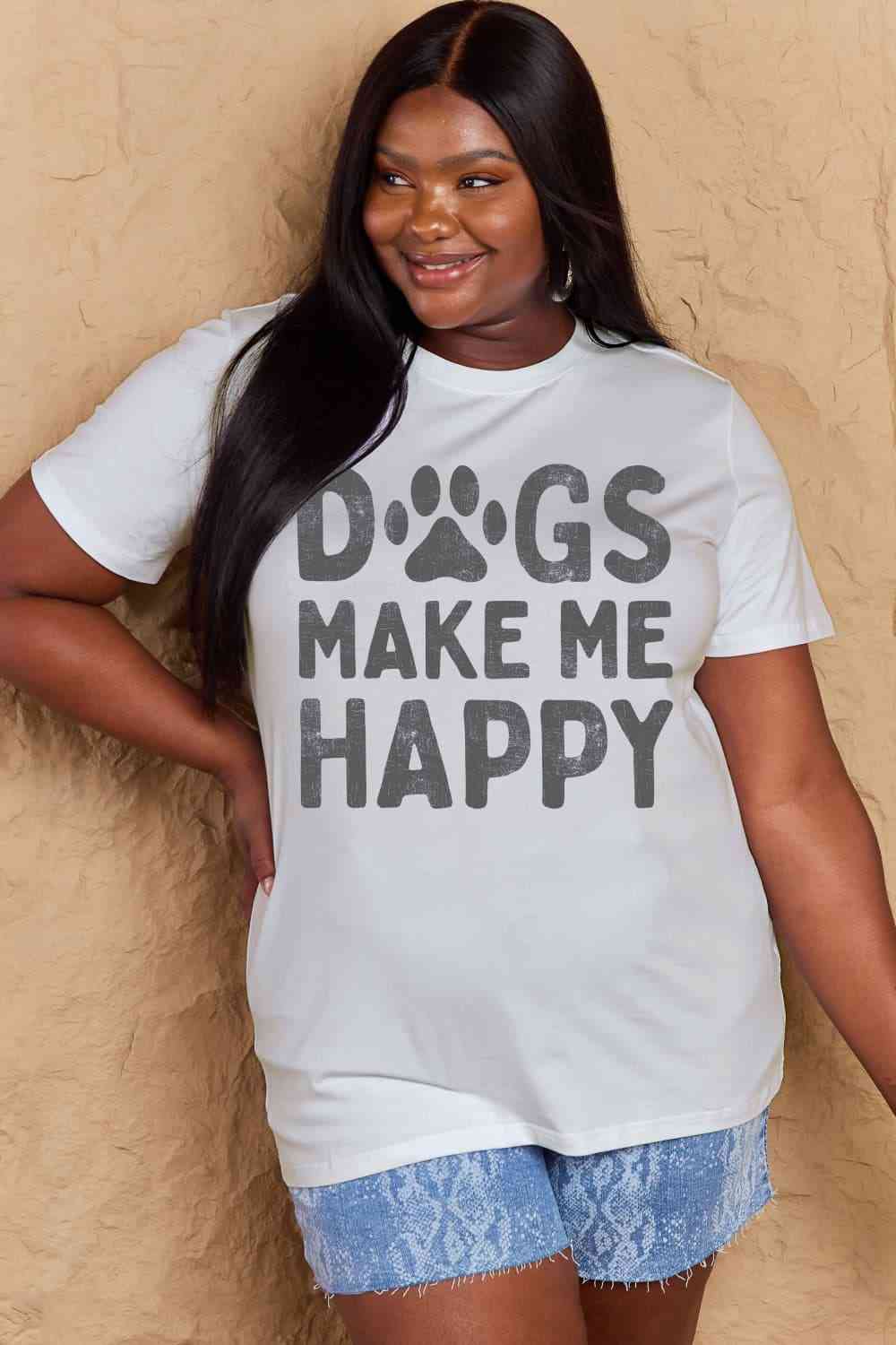 Camiseta de algodón con gráfico DOGS MAKE ME HAPPY de tamaño completo de Simply Love