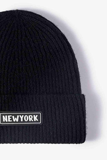 NEWYORK Gorro de punto acanalado con puños y parche